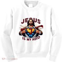 Jesus Is My Superhero Religious Christian Catholic Rizzen Kids Sweatshirt thumb 0