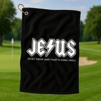 Jesus Is My Rock And That's How I Roll Funny Christian Golf Towel thumb 1