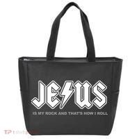 Jesus Is My Rock And That's How I Roll Funny Christian Tote Bag thumb 0