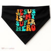 Jesus Is My Superhero Christian Religious USA-Made Doggie Bandana thumb 0