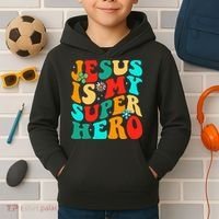 Jesus Is My Superhero Christian Religious Kids Hoodie thumb 2
