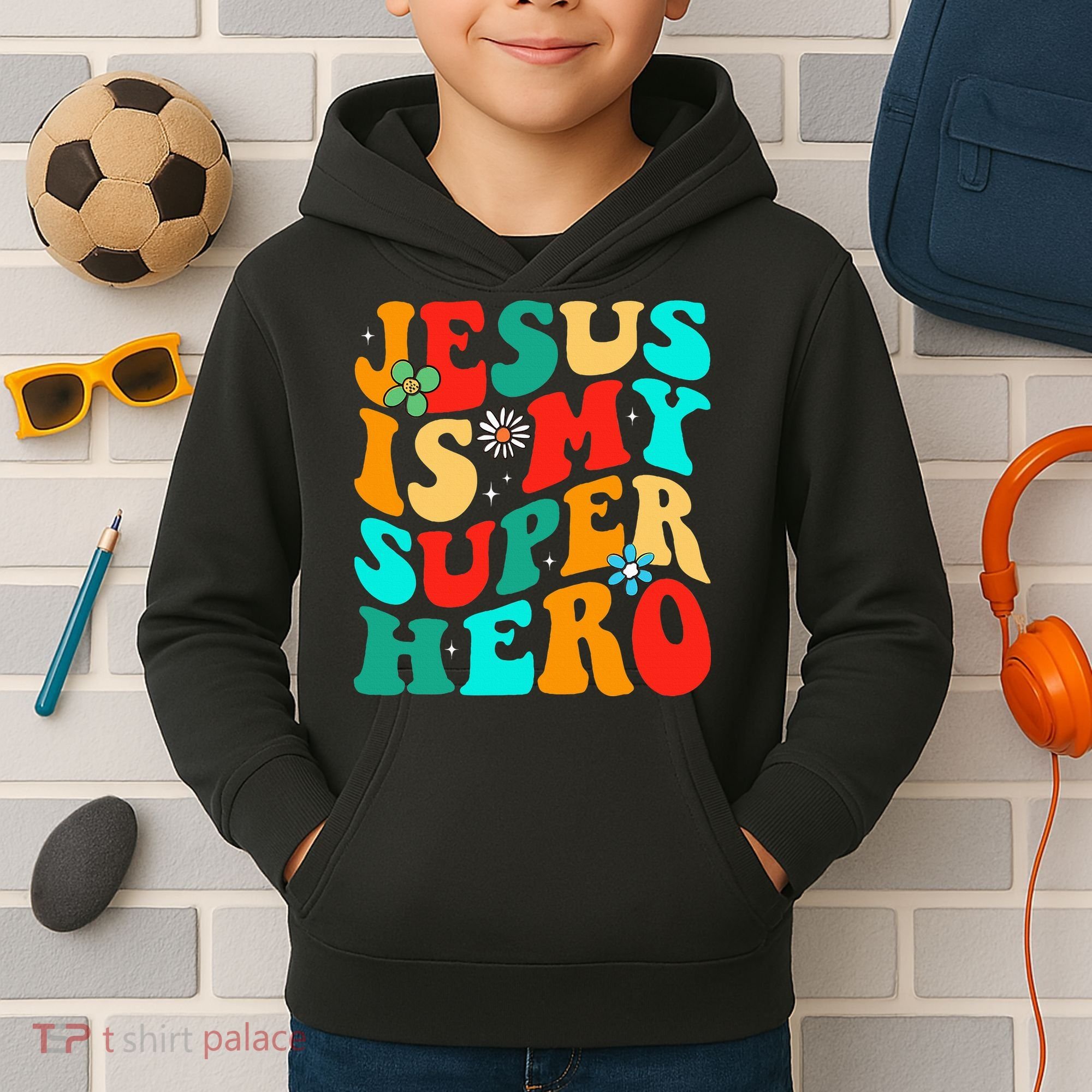 Jesus Is My Superhero Christian Religious Kids Hoodie