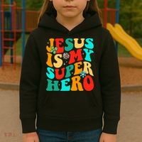 Jesus Is My Superhero Christian Religious Kids Hoodie thumb 3
