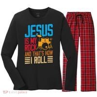 Jesus Is My Rock And That Is How I Roll Christian Women's Long Sleeve Flannel Pajama Set  thumb 0