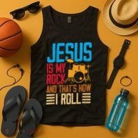 Jesus Is My Rock And That Is How I Roll Christian Tank Top thumb 4