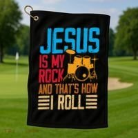 Jesus Is My Rock And That Is How I Roll Christian Golf Towel thumb 1