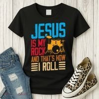 Jesus Is My Rock And That Is How I Roll Christian Women's T-Shirt thumb 3