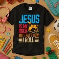 Jesus Is My Rock And That Is How I Roll Christian Kids T-Shirt thumb 3