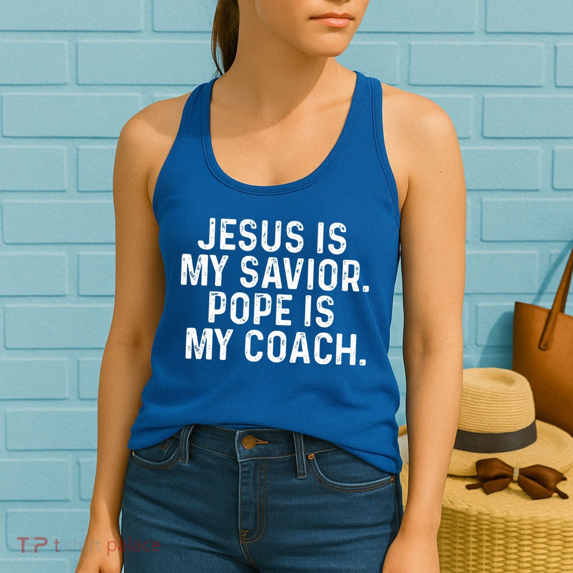 Jesus Is My Savior Pope Is My Coach Religious Women's Tank Top