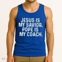 Jesus Is My Savior Pope Is My Coach Religious Tank Top thumb 3
