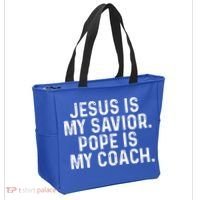 Jesus Is My Savior Pope Is My Coach Religious Tote Bag thumb 2