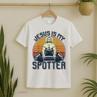 Jesus Is My Spotter Retro Vintage Jesus Gift T-Shirt thumb 2