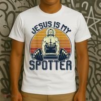 Jesus Is My Spotter Retro Vintage Jesus Gift T-Shirt thumb 3