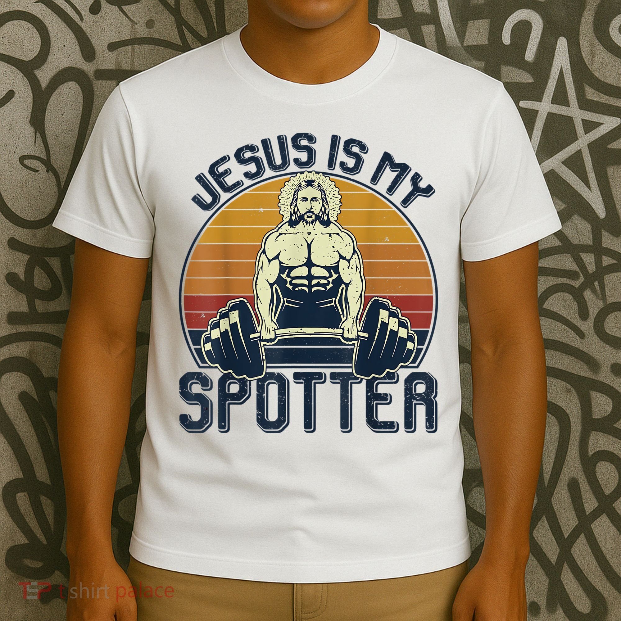 Jesus Is My Spotter Retro Vintage Jesus Gift T-Shirt