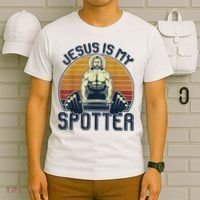Jesus Is My Spotter Retro Vintage Jesus Gift T-Shirt thumb 6