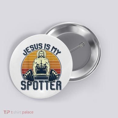 Jesus Is My Spotter Retro Vintage Jesus Gift Button