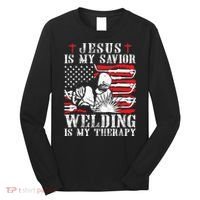 Jesus Is My Savior Welding Christian Weld American Flag Long Sleeve Shirt thumb 0