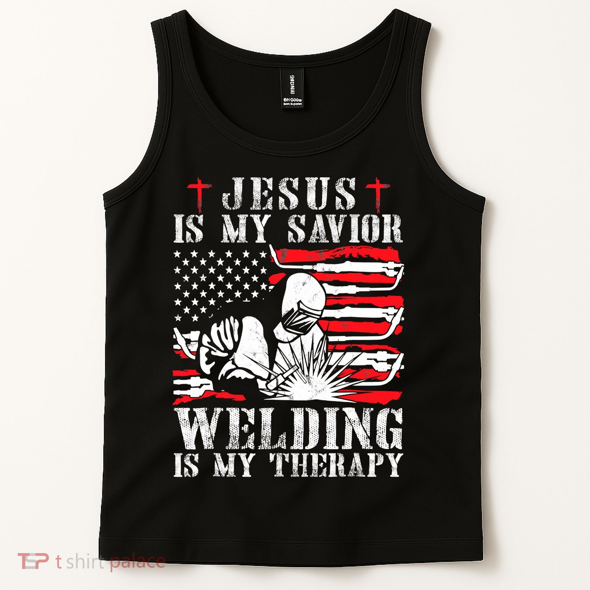 Jesus Is My Savior Welding Christian Weld American Flag Tank Top