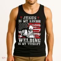 Jesus Is My Savior Welding Christian Weld American Flag Tank Top thumb 3
