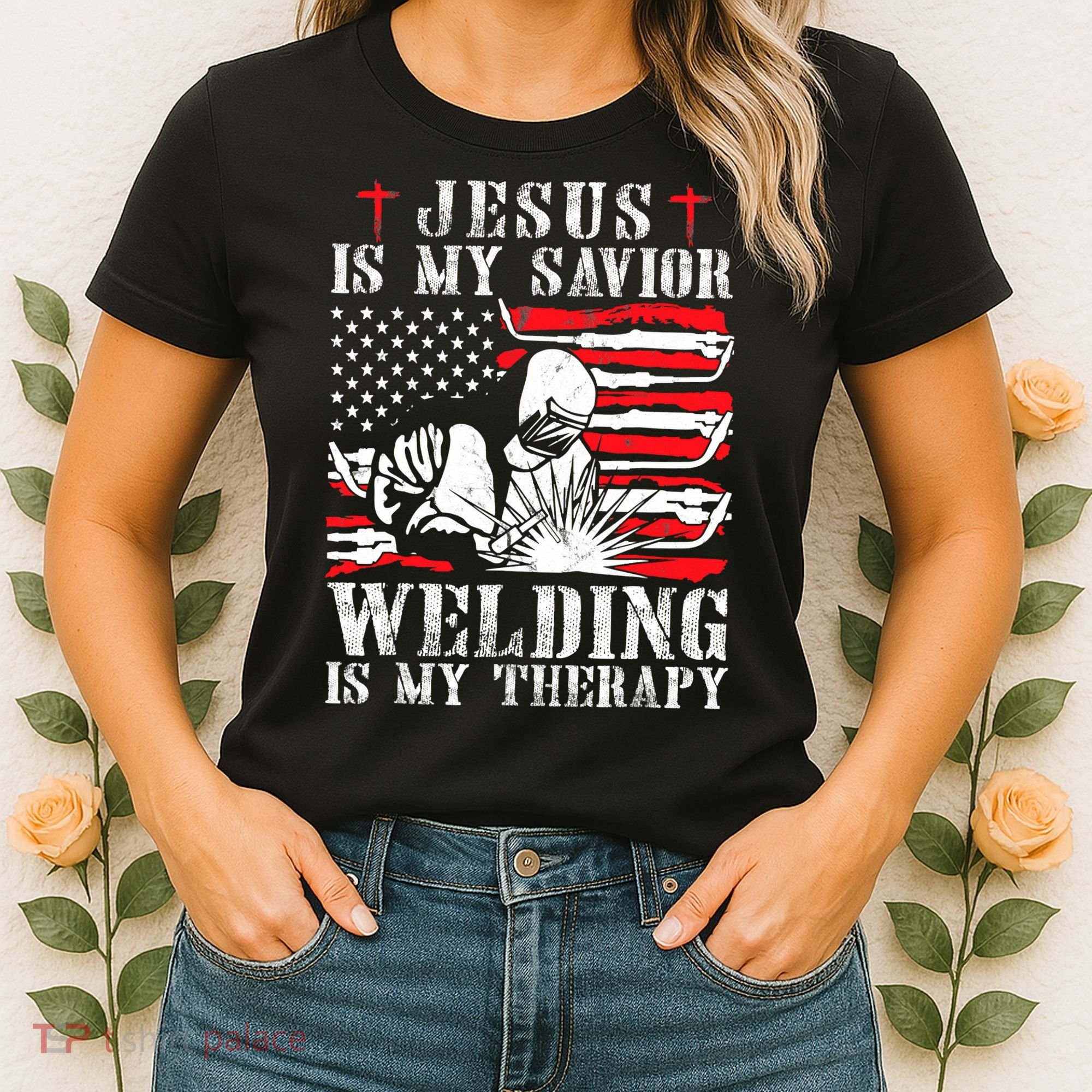 Jesus Is My Savior Welding Christian Weld American Flag Women's T-Shirt
