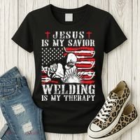 Jesus Is My Savior Welding Christian Weld American Flag Women's T-Shirt thumb 3