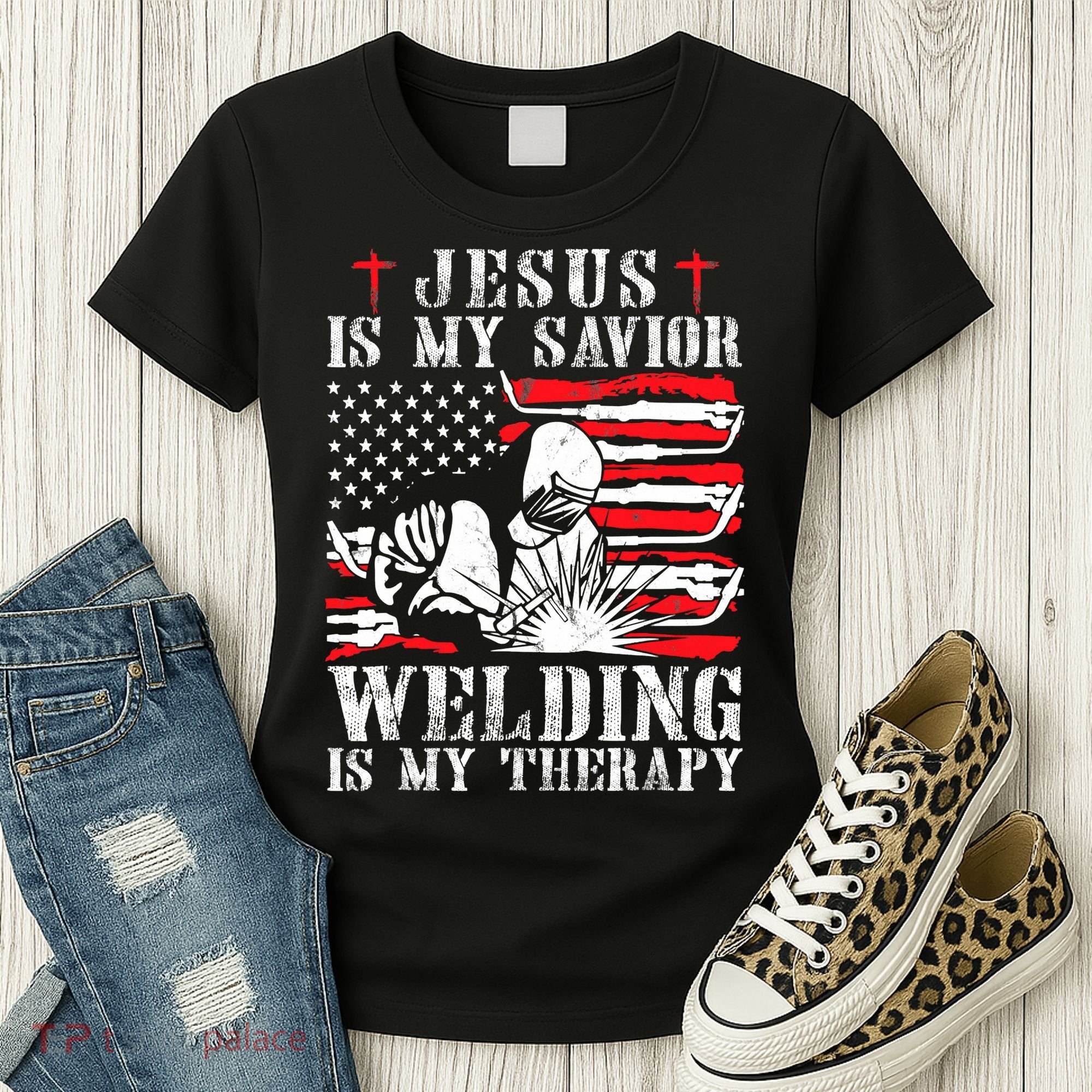 Jesus Is My Savior Welding Christian Weld American Flag Women's T-Shirt