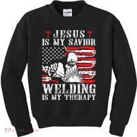 Jesus Is My Savior Welding Christian Weld American Flag Kids Sweatshirt thumb 0