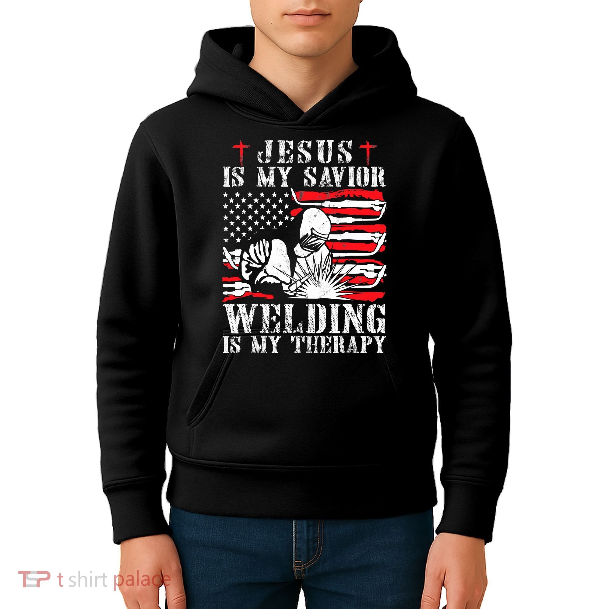 Jesus Is My Savior Welding Christian Weld American Flag Kids Hoodie