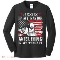 Jesus Is My Savior Welding Christian Weld American Flag Kids Long Sleeve Shirt thumb 0