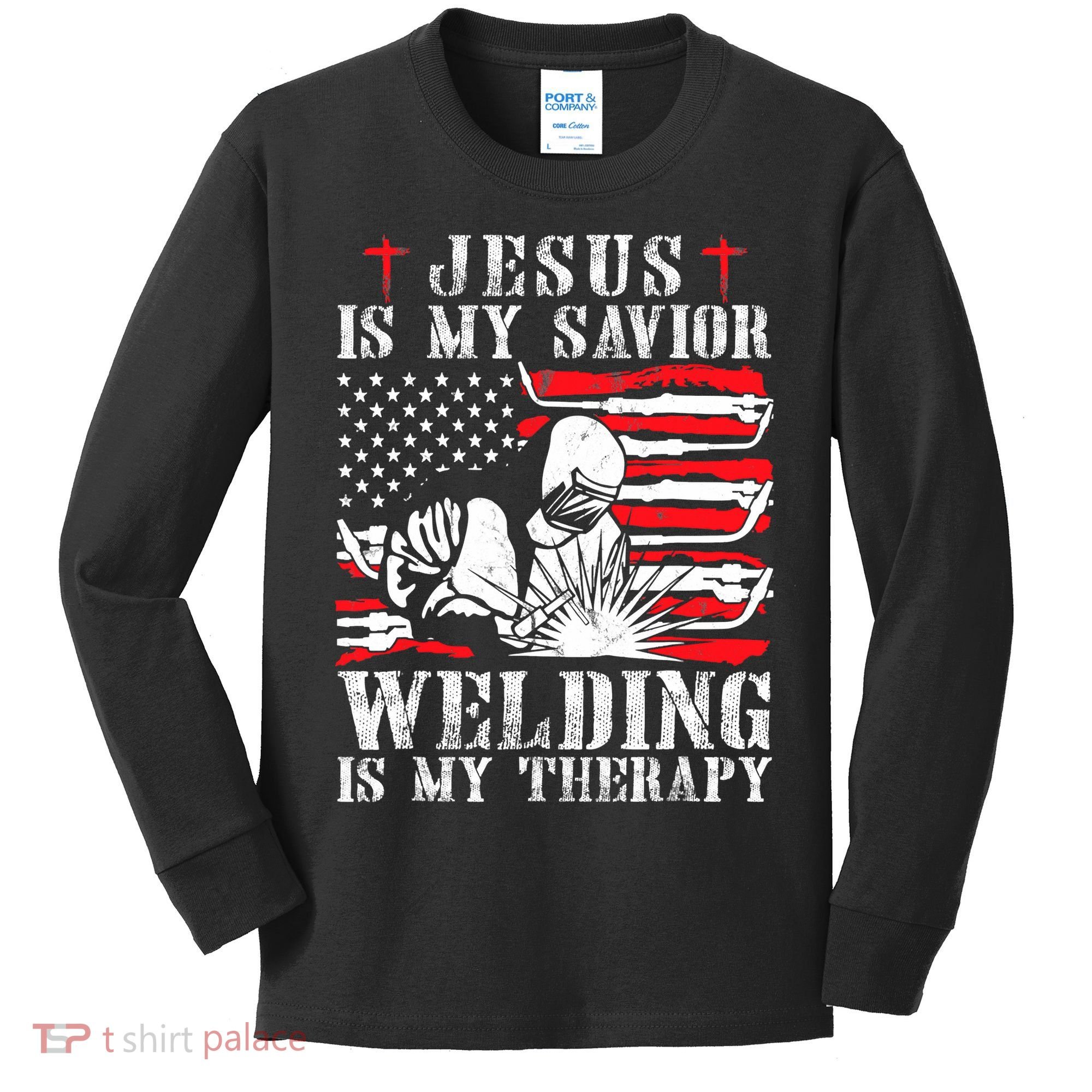 Jesus Is My Savior Welding Christian Weld American Flag Kids Long Sleeve Shirt