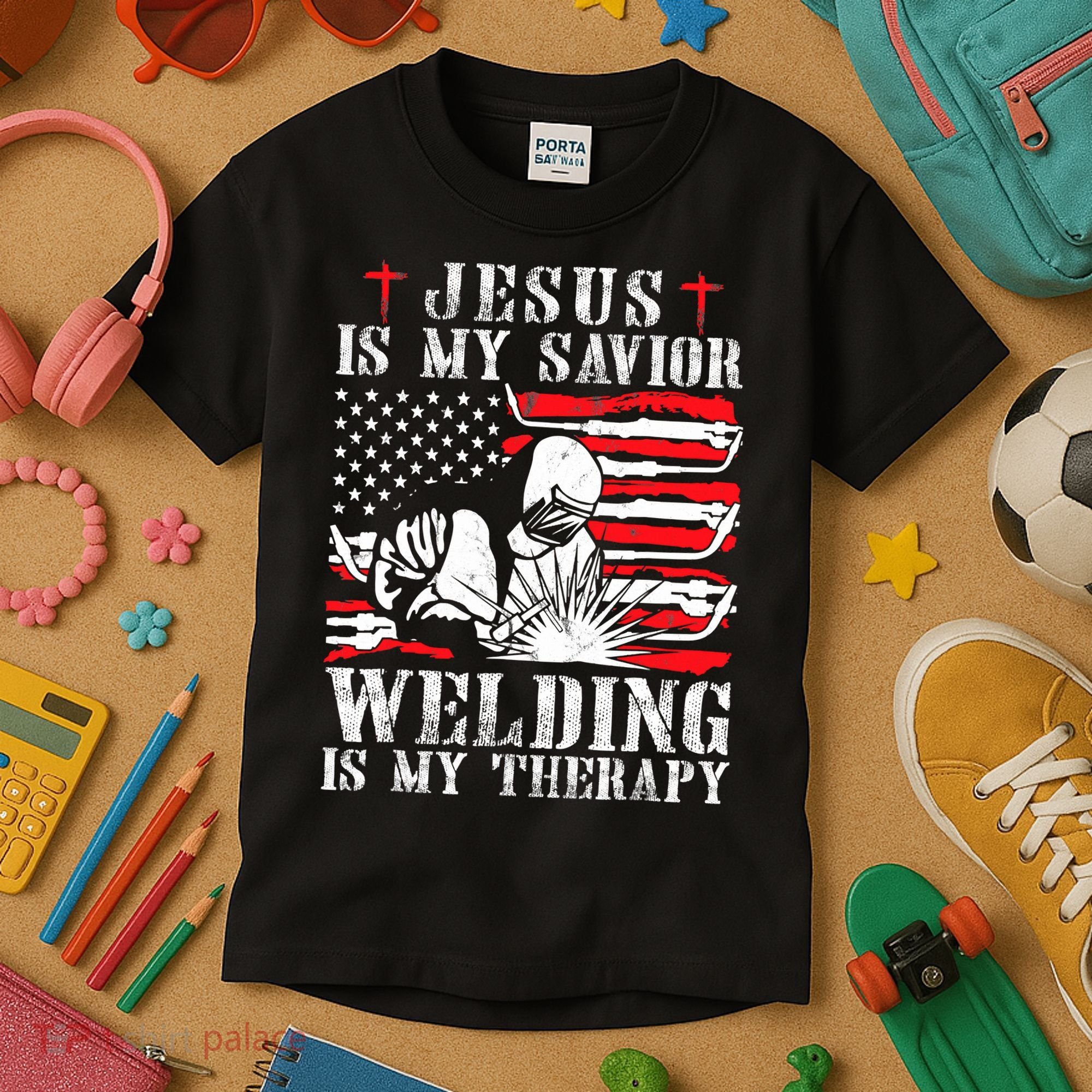 Jesus Is My Savior Welding Christian Weld American Flag Kids T-Shirt