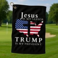 Jesus Is My Savior Trump Is My President Golf Towel thumb 1