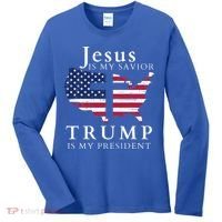 Jesus Is My Savior Trump Is My President Women's Long Sleeve Shirt thumb 0