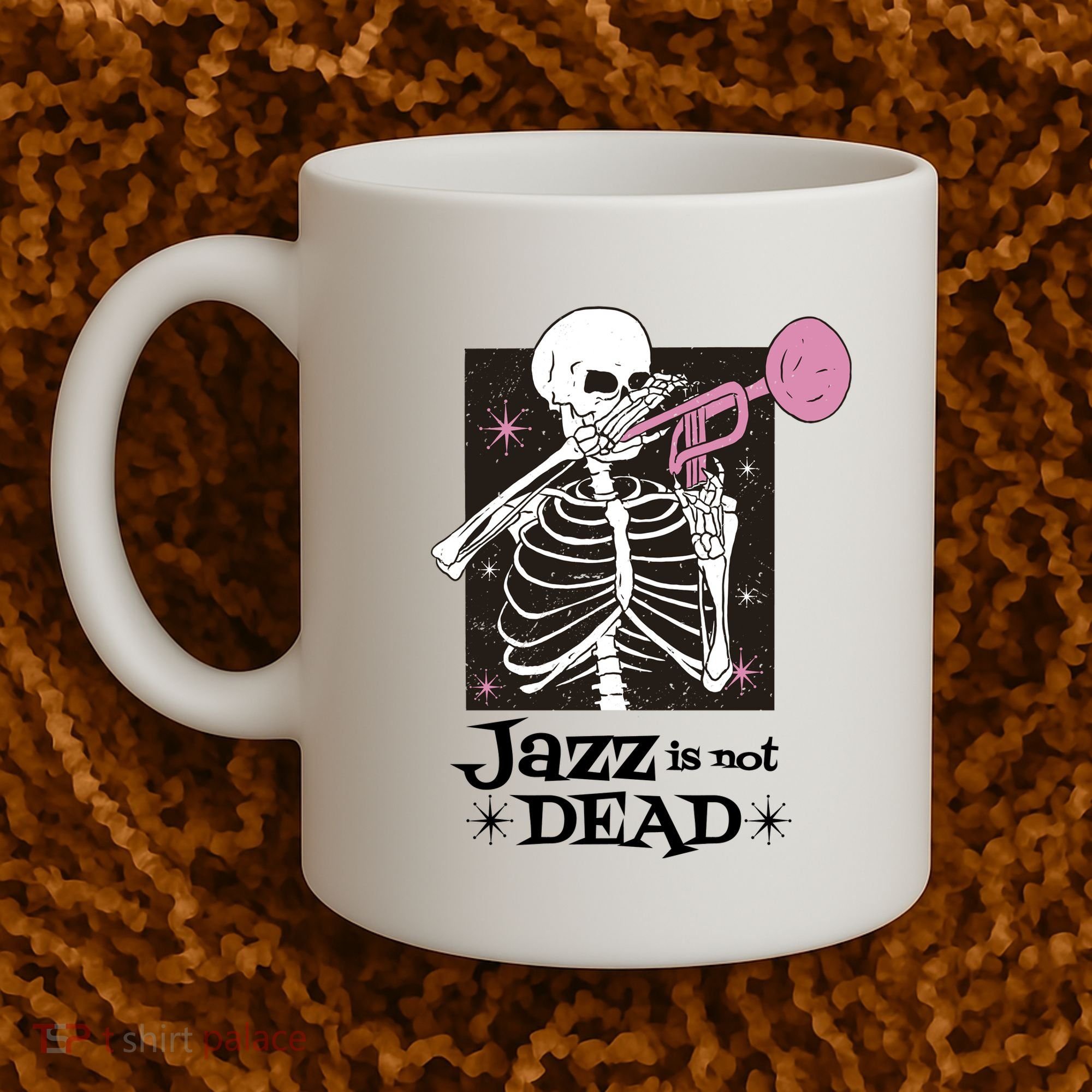Jazz Is Not Dead Skeleton Coffee Mug