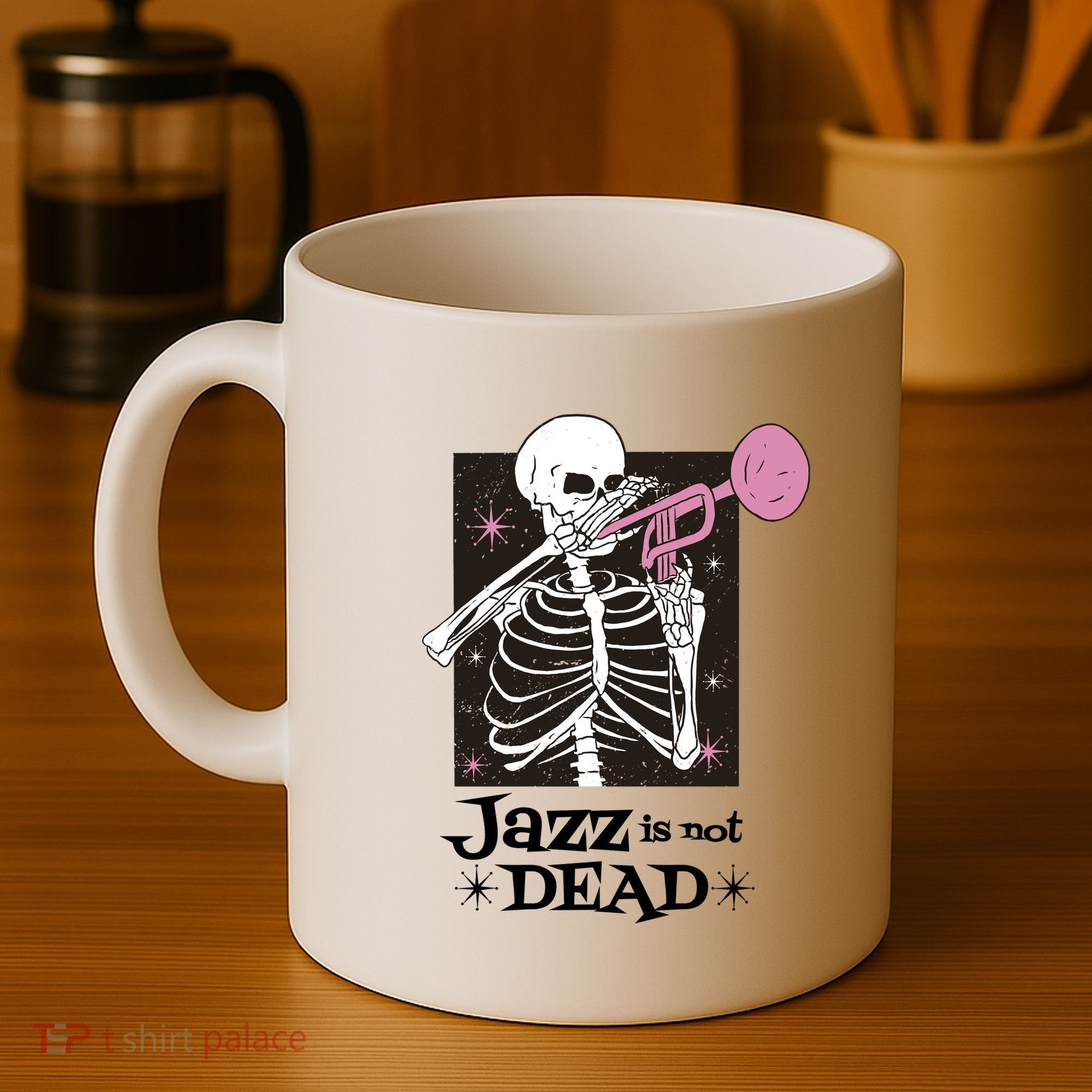 Jazz Is Not Dead Skeleton Coffee Mug