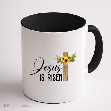Jesus Is Risen Sunflower Cross Easter Coffee Mug back