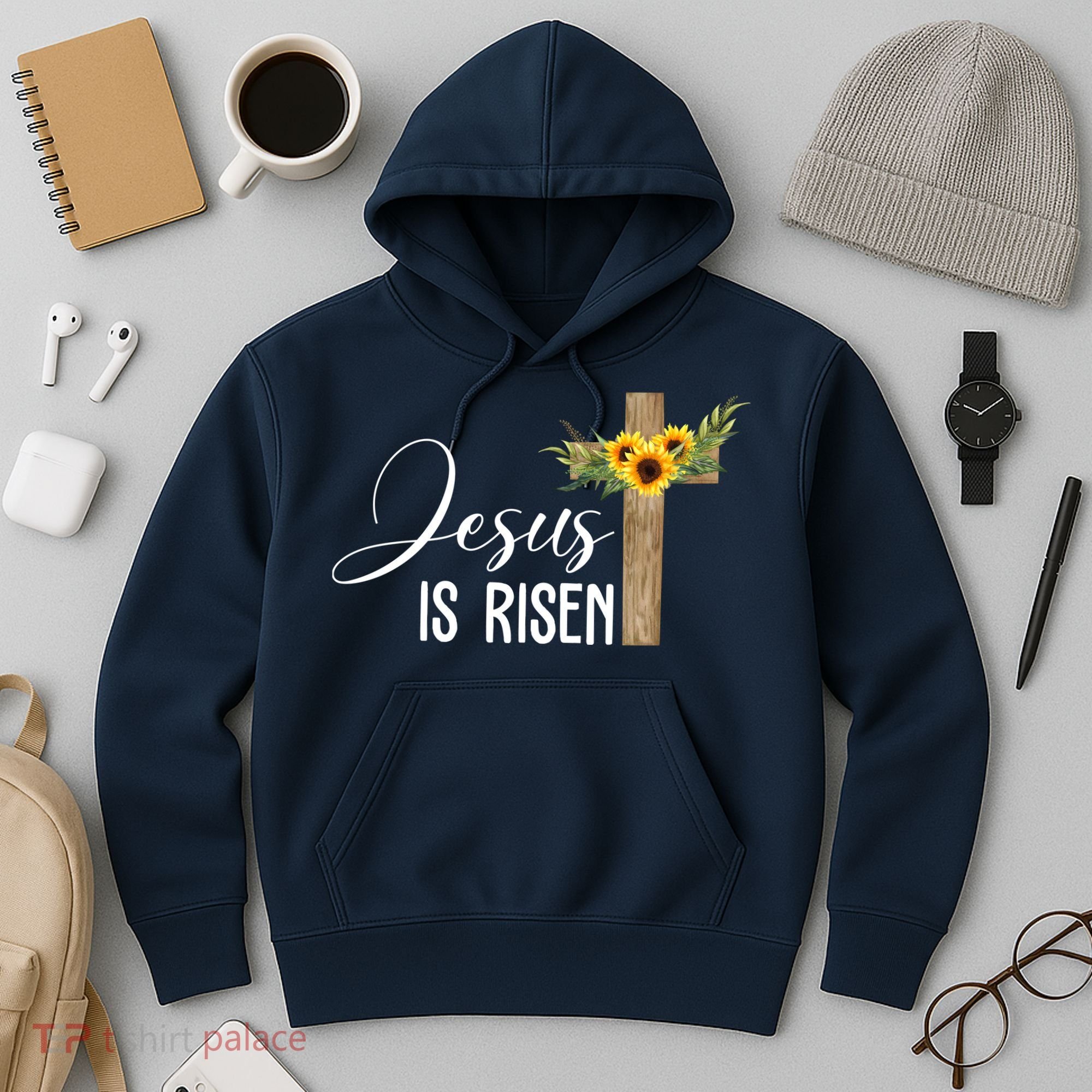 Jesus Is Risen Sunflower Cross Easter Hoodie