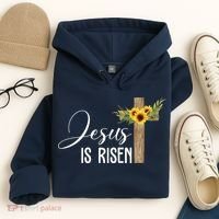 Jesus Is Risen Sunflower Cross Easter Hoodie thumb 4