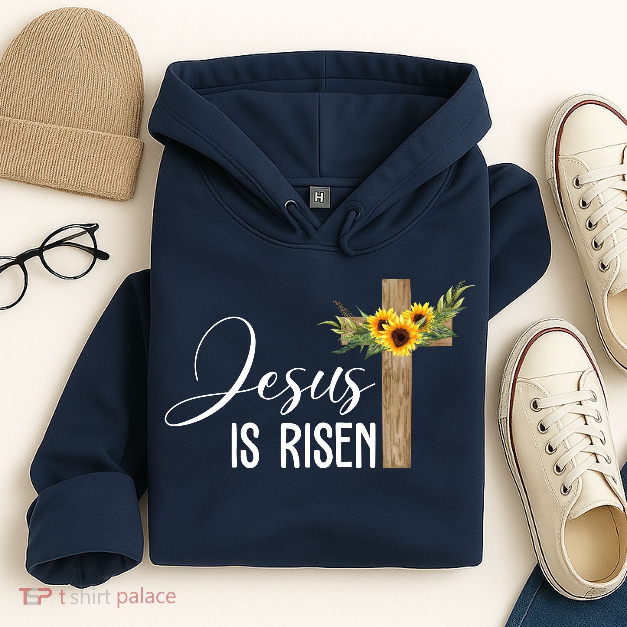 Jesus Is Risen Sunflower Cross Easter Hoodie