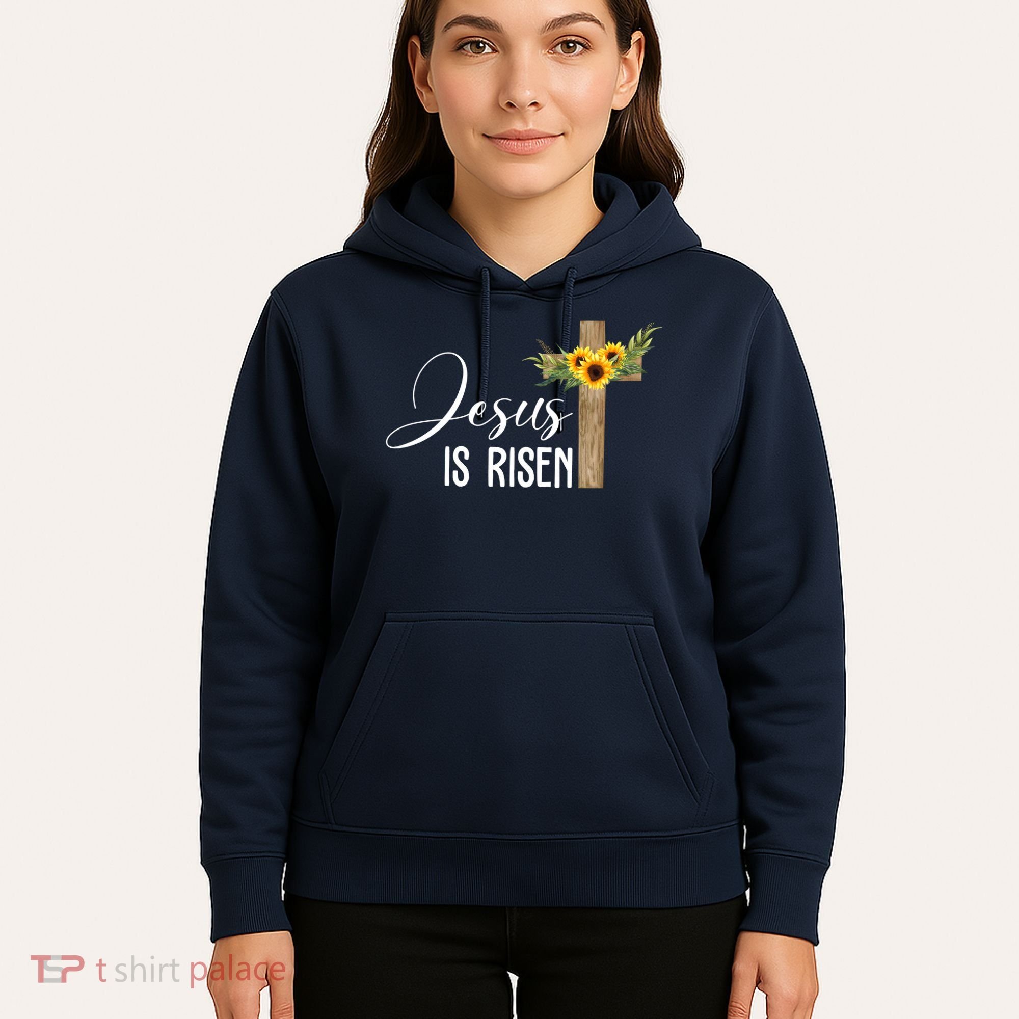Jesus Is Risen Sunflower Cross Easter Hoodie
