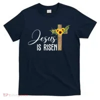 Jesus Is Risen Sunflower Cross Easter T-Shirt thumb 0