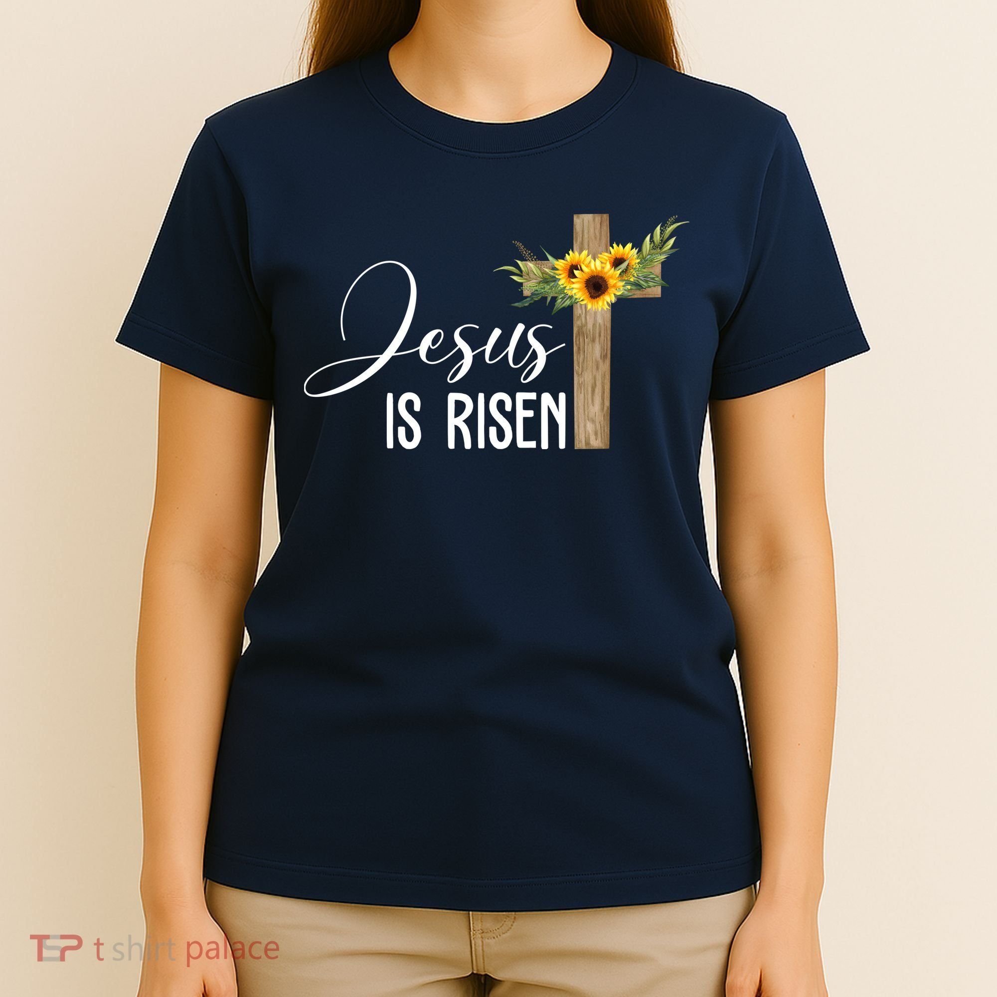 Jesus Is Risen Sunflower Cross Easter T-Shirt