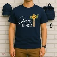 Jesus Is Risen Sunflower Cross Easter T-Shirt thumb 6