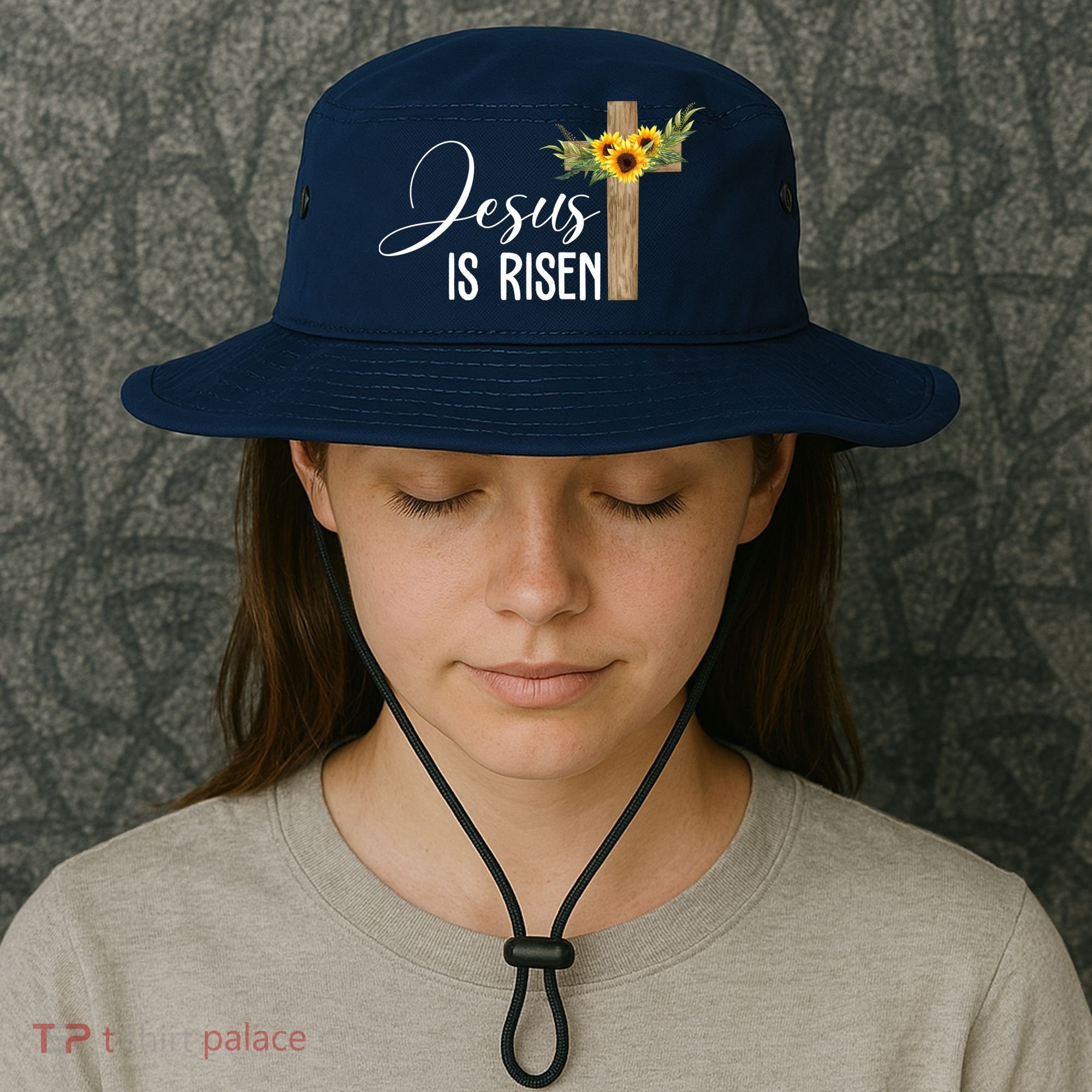 Jesus Is Risen Sunflower Cross Easter Bucket Hat