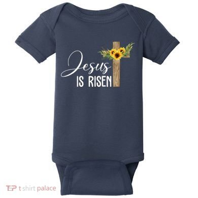 Jesus Is Risen Sunflower Cross Easter Baby Bodysuit