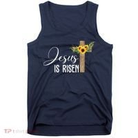 Jesus Is Risen Sunflower Cross Easter Tank Top thumb 0