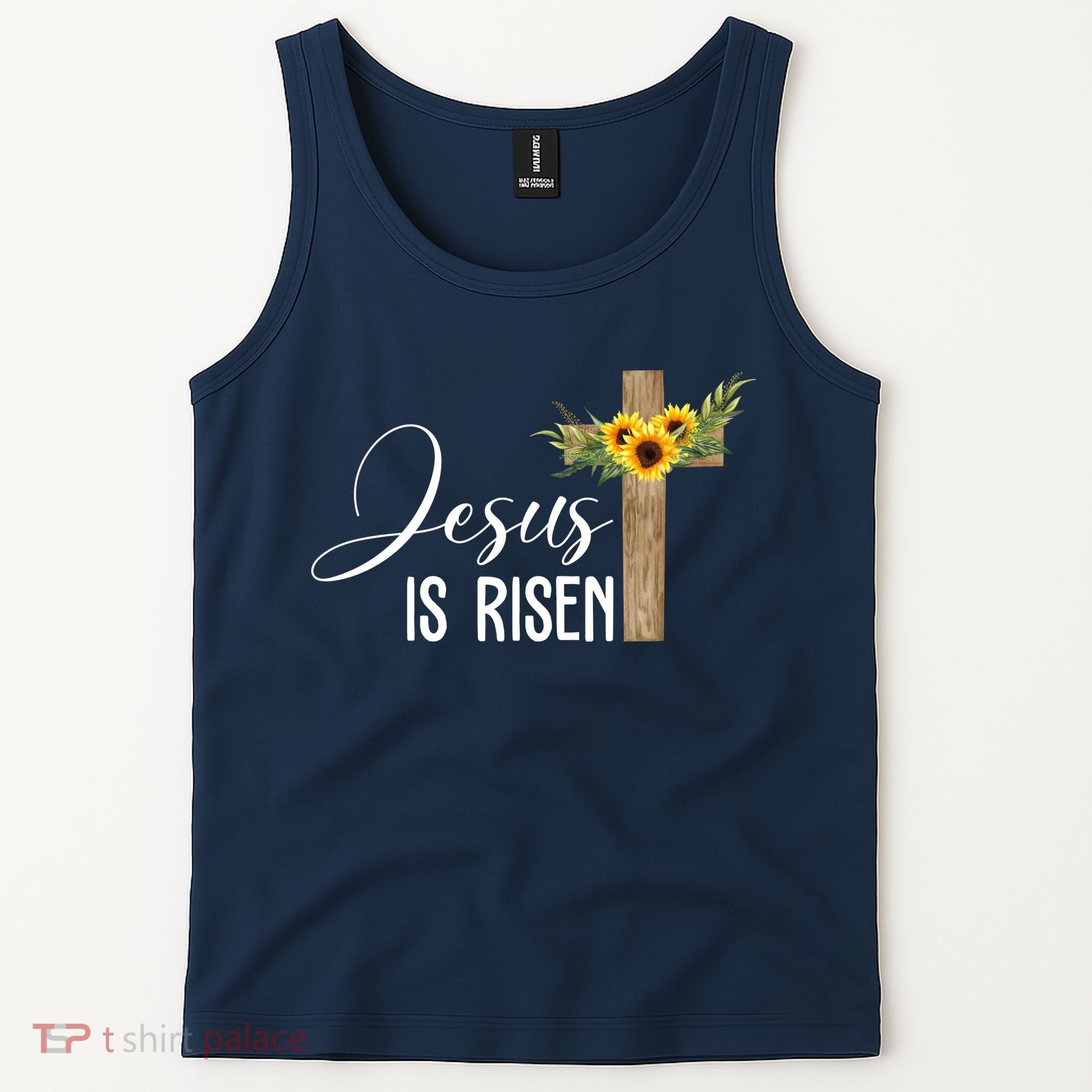Jesus Is Risen Sunflower Cross Easter Tank Top