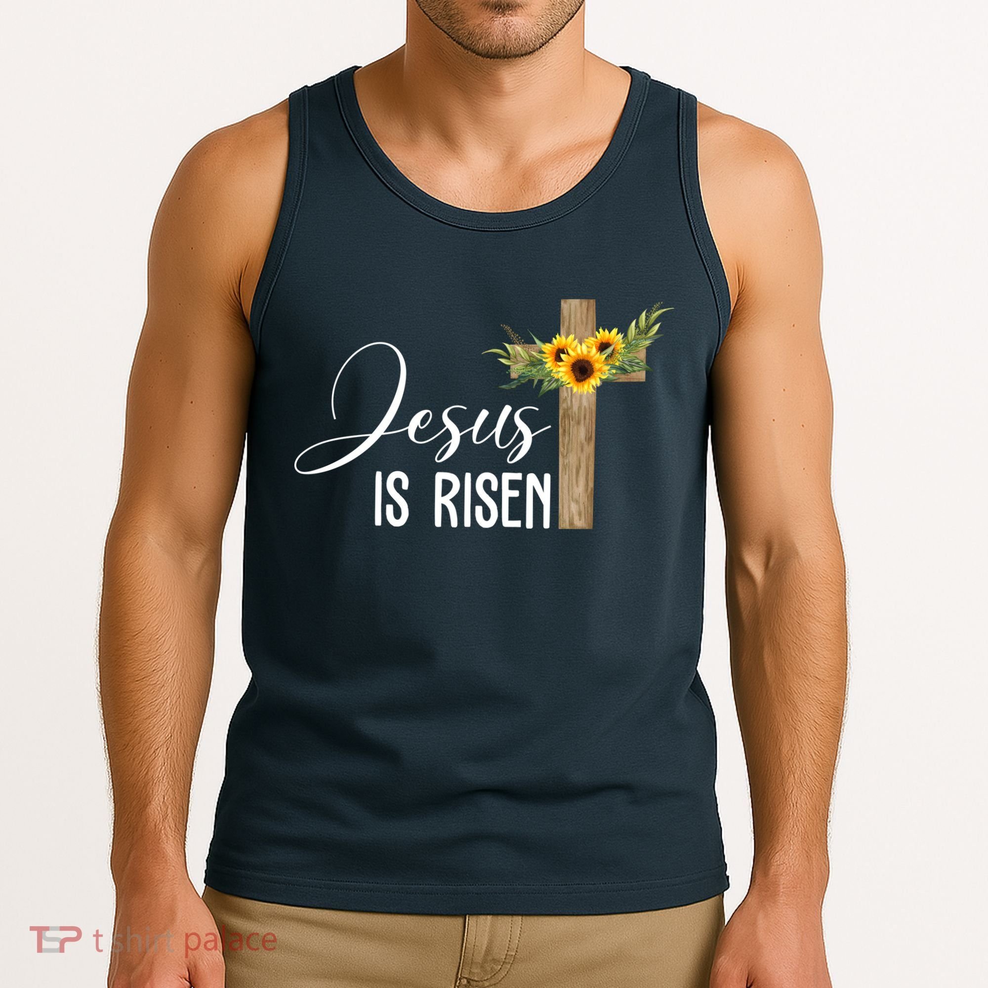 Jesus Is Risen Sunflower Cross Easter Tank Top