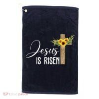 Jesus Is Risen Sunflower Cross Easter Golf Towel thumb 0