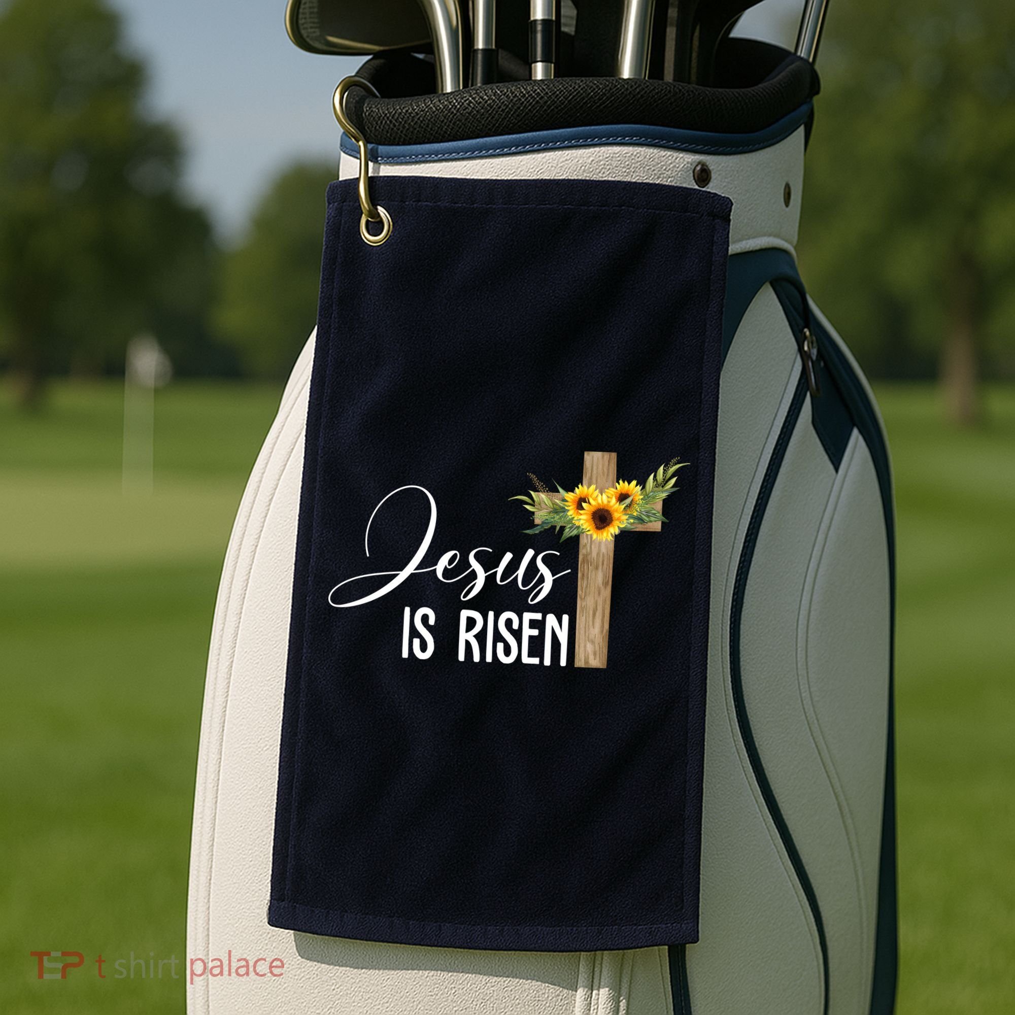 Jesus Is Risen Sunflower Cross Easter Golf Towel